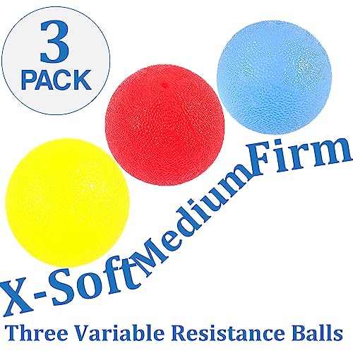 3PCS Bola de Entrenamiento de Mano, Pelota Terapia de Mano y dedos, Bola Antiestrés Terapia de Masaje con Silicona para Ejercicios de Manos refuerzo de Los Dedos