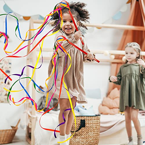 4 Pcs Palo Cintas Arco Iris Bandas Baile Bastón Habilidad Chica Barra Banda Swing Streamer Danzas Arte Bandas Gimnasia Rítmica Ropa Malabares Niños Rainbow Ribbon Stick