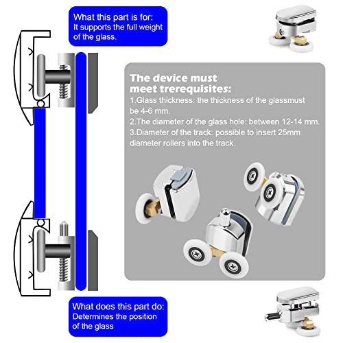 4 Pcs rodamientos de mampara corredera de ducha doble,23 mm Ruedas de Mamparas de Baño Ruedas para Puertas de Cabinas de Ducha Rodillos de Recambio para Las Puertas