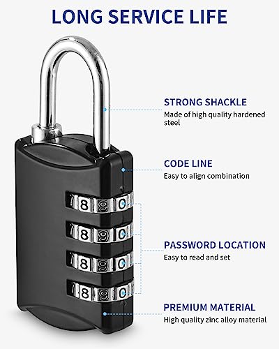 4 Piezas Candado Combinacion, Cerradura de Combinación de 4 Dígitos, Candado Taquilla, Candado Maleta de Aleación de Zinc, Impermeable, para Gimnasio, Escolar, Cobertizo, Jardín