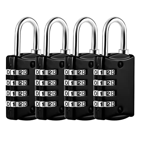 4 Piezas Candado con Combinacion 4 Digitos, Candados de Seguridad Impermeable Candado Numeros para Taquilla, Gimnasio, Maleta Viaje, Maleta de Equipaje (Negro)