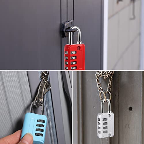 4 Piezas Candado de seguridad de Combinacion de 4 Digitos, Código para Taquilla de Gimnasio, Maleta deViaje, Equipaje (Plata, Negro, Azul, Rojo)