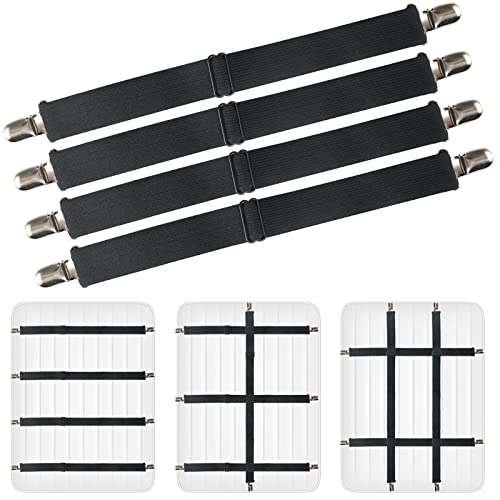 4 piezas Tensor de sábanas elásticas, 55-220 cm Ajustables Tensor de sábanas con Clips metálicos,tensores sabanas pinzas para sábanas de cama clips, sujetadores de sábanas,para Mantel,Mantel,Blanco