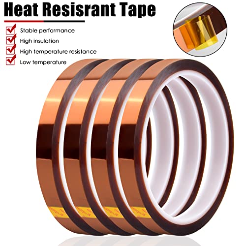 4 Rollos 10mm x 30m Alta Temperatura Cintas Resistentes al Calor, Cinta Adhesiva de Poliimida, Kapton Tape Cinta Aislante para Sublimacion Soldar Placa de Circuito Aislantes (Marrón)