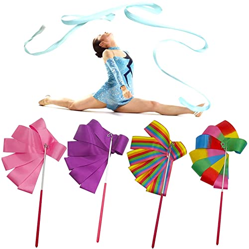 4Pcs 2 Metros Cintas de Baile, Gimnasias Rítmicas Cinta Niños Streamers Artístico Baton Twirling con Palo para Baile Artístico para Niños