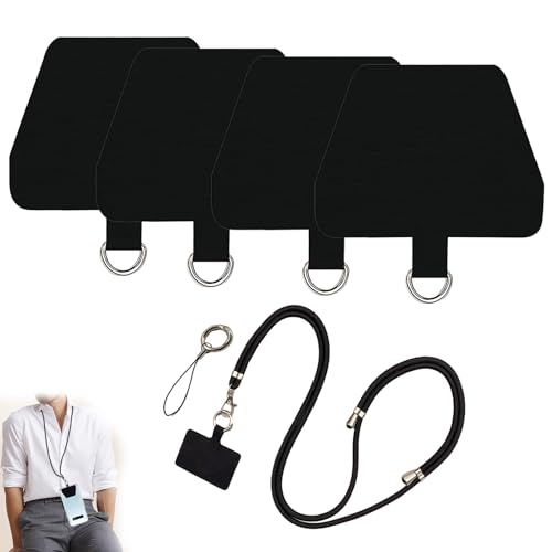 5 Piezas Cordón Correa para Teléfono Móvil Universal con Parches, Correa para el Cuello Ajustable on Llavero y Parche, Correa para Teléfono de Nailon, Compatible con Todos los Teléfonos(Negro)