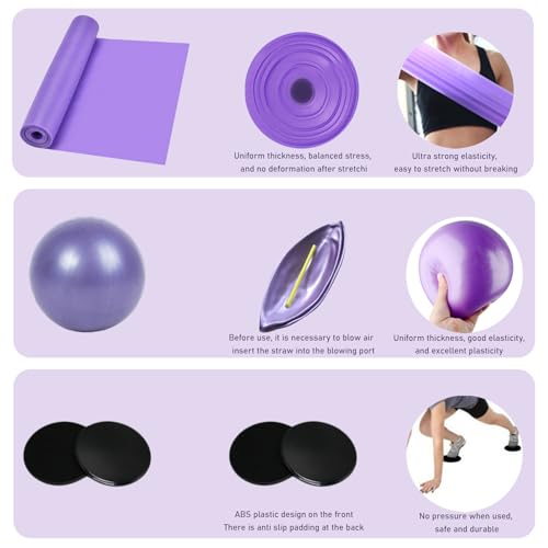 5 Piezas Pelota de Pilates Set, Mini Pelota de Ejercicio con Correa de Tensión, Almohadillas Deslizantes, Pelota Pilates de 25cm para Yoga, Entrenamiento de Core, Equilibrio, Estiramiento