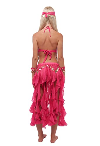 5 Piezas Traje de Danza del Vientre Profesional para Mujer, Conjunto de Accesorios Top y Falda Largas de Gasa para Disfraces India y Fiestas Temáticas, Talla única (Fucsia)