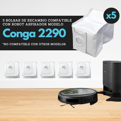 5 UDS recambio bolsas conga 2290 gran capacidad. Repuesto compatible ultra home, cecotec autovaciado