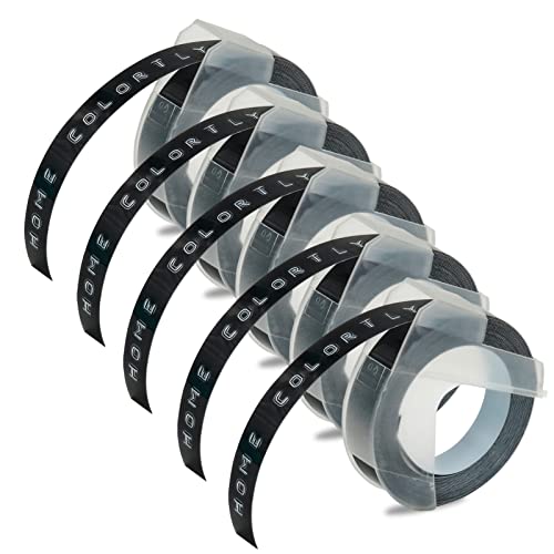 5 x Cintas para Impresoras De Etiquetas Compatible para usar en Lugar de DYMO cinta de estampación autoadhesiva, 9mm x 3m Blanco sobre Negro 3D Label Tape para Dymo Omega Junior Motex Etiquetadora