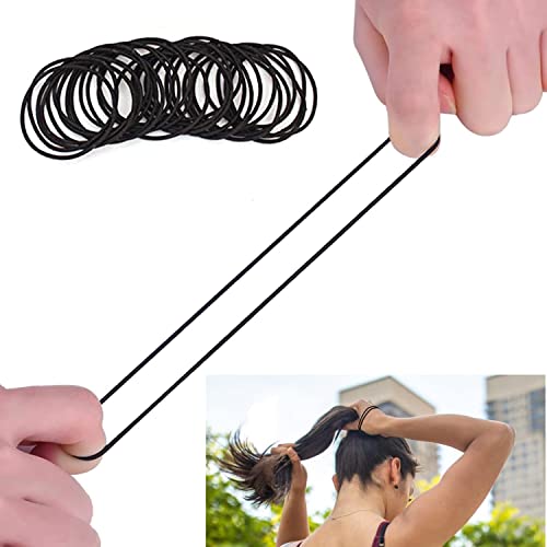 50 Piezas Gomas de pelo sin Metal Suave, 2 mm en Espesor para Niñas Pequeñas Coleteros Elásticos para Pelo Grueso y Rizado para Mujeres, Negro