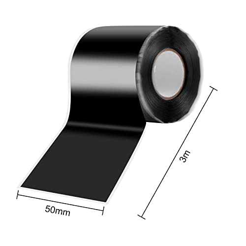 50MM x 3M Cinta Silicona de Autofusion Impermeable Cinta Adhesiva para Fugas de Agua, Cinta Aislante para Tuberias de Agua, Cinta Autosoldante Reparación Selladora, Cinta Aislante Eléctrico Negro