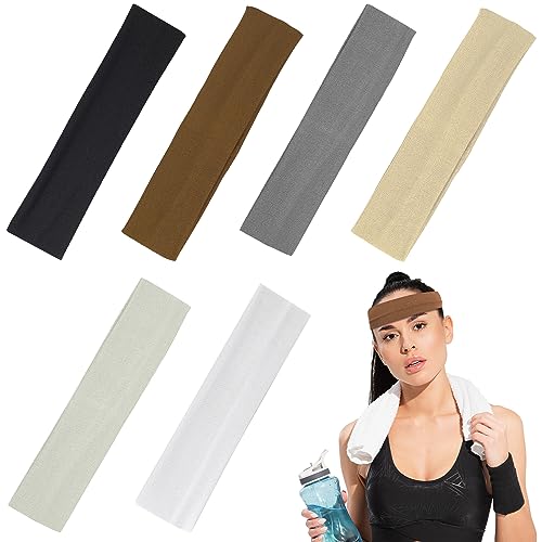 6 Diademas Deportivas para Yoga, Diademas elásticas, Bandas para el Sudor, Diademas elásticas de Colores Mezclados para Mujeres y Hombres (Negro/Blanco/Gris/Gris Oscuro/marrón/Beige)