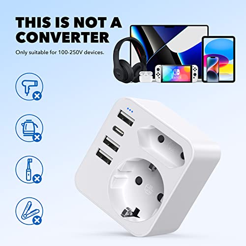 6 en 1 Adaptador Enchufe Europeo a UK con 3 USB+1 Tipo C+ 2 Schuko España,Adaptador Enchufe Inglaterra para Irlanda Ingles Escocia Britanico Maldivas（Tipo G）