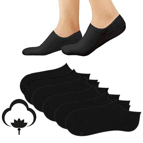 6 Pares de Calcetines hombre y mujer invisibles cortos transpirables de algodon - socks invisibles - Pinkis tobilleros finos y ultra suaves antideslizantes (35-40, NEGRO)