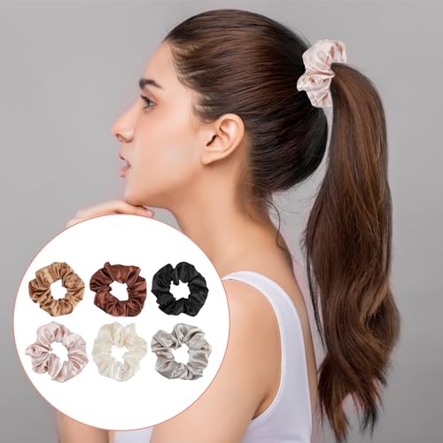 6 pcs scrunchies para el pelo, gomas elásticas de seda para mujeres, gomas para el pelo suaves para mujeres y niñas