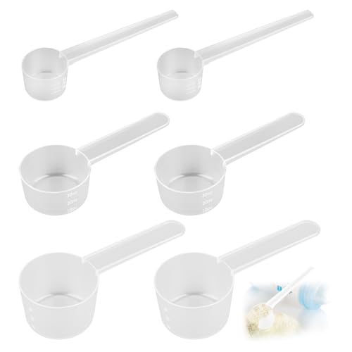 6 Piezas Cuchara Medidora Gramos Transparente, punwey Gramos de Plastico Cucharas Medidoras 5g, 15g, 20g, Medidor Gramos Cuchara Dosificadora para Medir Proteína en Polvo y Cocinar