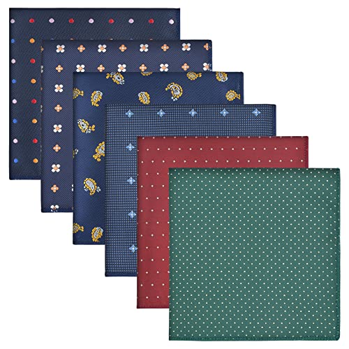 6 Piezas Pañuelos para Hombre de 22.5 x 22.5 cm, Pañuelo de Traje para Hombre de Seda de Poliéster Pañuelo de Bolsillo para Hombre Pañuelos de Tela Handkerchiefs Set, 6 Estilos