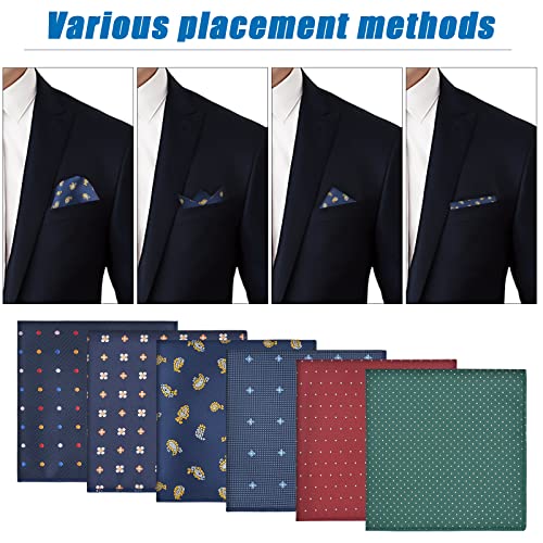 6 Piezas Pañuelos para Hombre de 22.5 x 22.5 cm, Pañuelo de Traje para Hombre de Seda de Poliéster Pañuelo de Bolsillo para Hombre Pañuelos de Tela Handkerchiefs Set, 6 Estilos