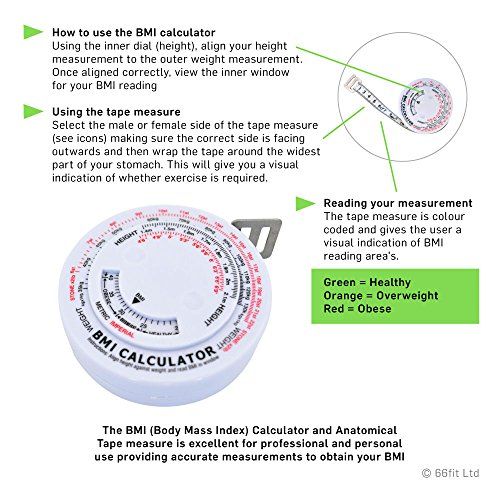 66Fit - Cinta métrica anatómica con medición de Índice de Masa Corporal