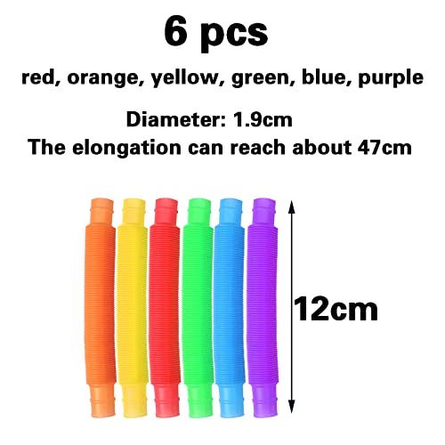 6pcs Tubos sensoriales niños,Tubos moldeables niños,Mini Juguetes Sensoriales de Tubos Pop,Coloridos Tubo Elástico,Juguete de Sensorial Pop Tubes,para Aliviar el estrés y Ansiedad,6 Colores