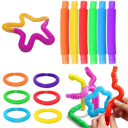 6pcs Tubos sensoriales niños,Tubos moldeables niños,Mini Juguetes Sensoriales de Tubos Pop,Coloridos Tubo Elástico,Juguete de Sensorial Pop Tubes,para Aliviar el estrés y Ansiedad,6 Colores