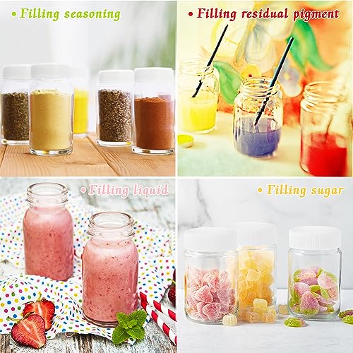 8 botellas de jugo de vidrio de 2 oz con tapa y etiquetas, vidrio transparente pequeño reutilizable para zumo, jengibre, spa de bienestar, muestra, mini botellas portátiles de viaje con boca ancha.