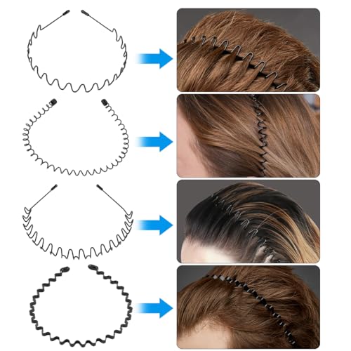 8 diademas de metal para el pelo, color negro, con ondas de metal, unisex, para hombres y mujeres, con varios estilos para deportes al aire libre y yoga