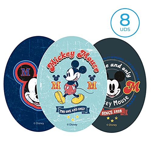 8 parches rodillera infantil con Dibujos Disney para planchar en la ropa. Aplicaciones termoadhesivas para reparar y decorar pantalones, chaquetas, jerseys, mochilas (Mickey clásico)