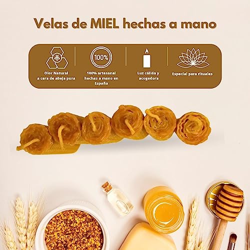 8 PCS - Velas de Miel de Abeja para Rituales 100% Natural Española Cera Pura - Hechas a Mano - Origen España - SIN PARAFINA (Pack de 8, 10 cm x 2,2 cm aproximadamente)