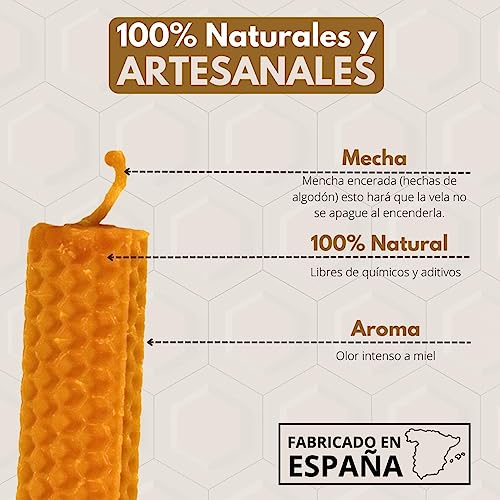 8 PCS - Velas de Miel de Abeja para Rituales 100% Natural Española Cera Pura - Hechas a Mano - Origen España - SIN PARAFINA (Pack de 8, 10 cm x 2,2 cm aproximadamente)