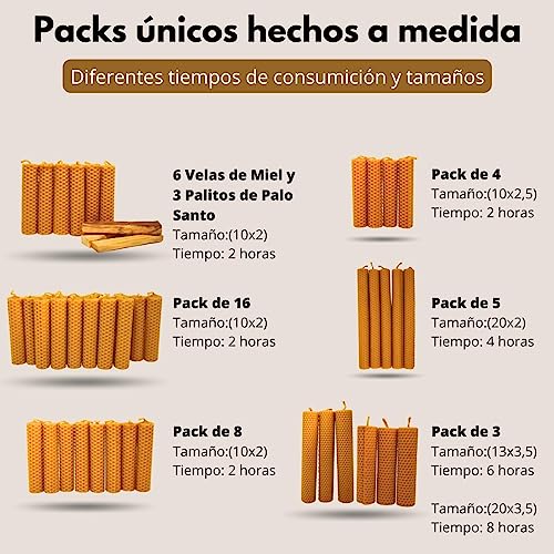 8 PCS - Velas de Miel de Abeja para Rituales 100% Natural Española Cera Pura - Hechas a Mano - Origen España - SIN PARAFINA (Pack de 8, 10 cm x 2,2 cm aproximadamente)