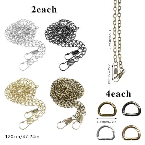 8 piezas Cadenas para Bolsos Viene con 16 anillos en D Crochet Cadenas para Bolsos oro Viejo DIY Cadena de Repuesto para Bolso con Cierres Adecuado para Mochila Individual