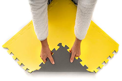 8 x Amarillo Colchonetas , Suelo Para Gimnasio, EVA Puzzle 60cm x 60cm x12mm Con Reverso Antideslizante, Certificacion Libre De Toxicos