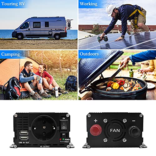 800w/2000w Inversor de Corriente Coche Onda modificada 12v a 220v 230v Transformador Enchufe EU, Dual USB con Pantalla LCD Monitor para Coche, Caravana, Barco, cámping