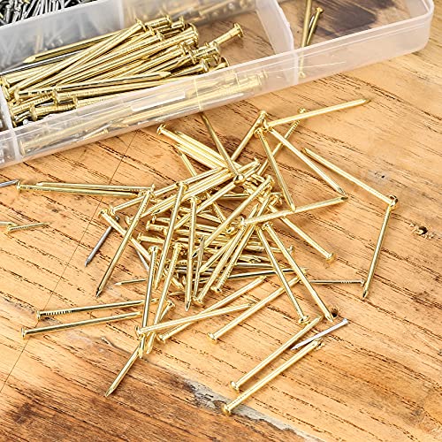 820 Piezas Clavos para Madera, Kit Surtido de Clavos de Hardware, Clavos DIY Decorativa para Colgar Cuadros y Carpintería - Oro/Plateado