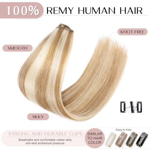 8"(20cm) SEGO Extensiones de Clip de Pelo Natural 100% Cabello Humano 8 Piezas [#12/613 Castaño Dorado/Blanqueador Rubio] Remy Balayage Postizos Cortos para Mujer (45g)