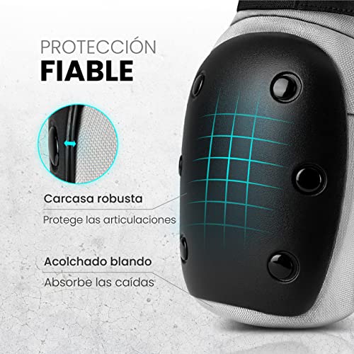 99FLIPS Protecciones Patines Adulto y Jóvenes - Protecciones Skate Adulto Set patines 4 ruedas - como Equipo de Protección Skateboard - patines en linea adulto - DIVE Talla M Gris