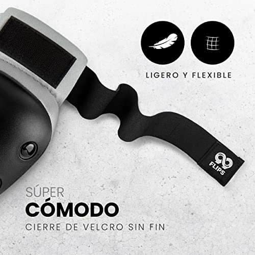 99FLIPS Protecciones Patines Adulto y Jóvenes - Protecciones Skate Adulto Set patines 4 ruedas - como Equipo de Protección Skateboard - patines en linea adulto - DIVE Talla M Gris