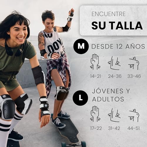 99FLIPS Protecciones Patines Adulto y Jóvenes - Protecciones Skate Adulto Set patines 4 ruedas - como Equipo de Protección Skateboard - patines en linea adulto - DIVE Talla M Gris