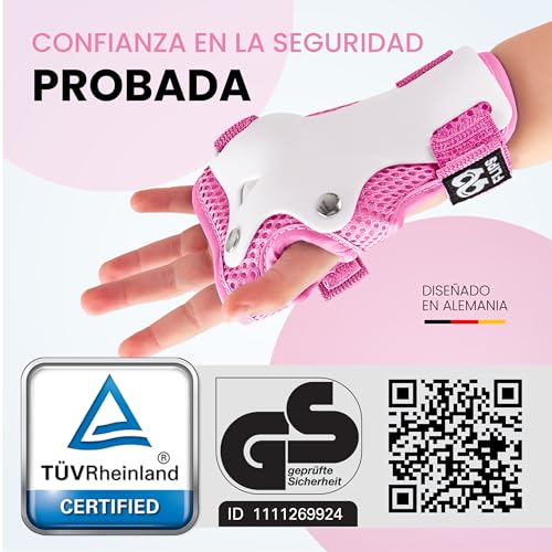 99FLIPS Protecciones Patines niño e niña - Protecciones Skate niño Rodilleras Patines de Hielo - Rodilleras y Coderas niño - Protectores Patines 4 Ruedas - Flash Talla S/M Rosa