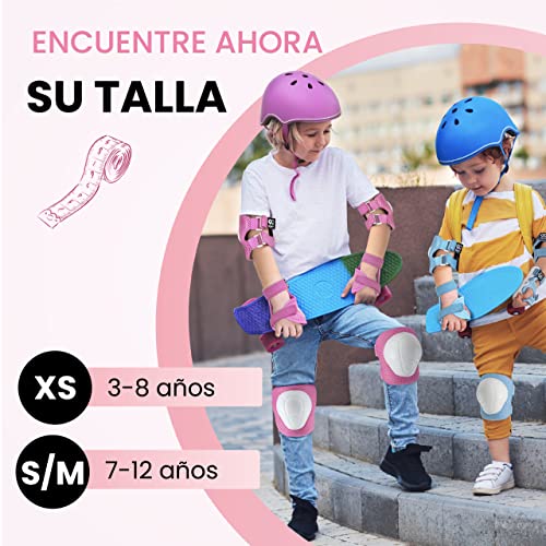 99FLIPS Protecciones Patines niño e niña - Protecciones Skate niño Rodilleras Patines de Hielo - Rodilleras y Coderas niño - Protectores Patines 4 Ruedas - Flash Talla S/M Rosa