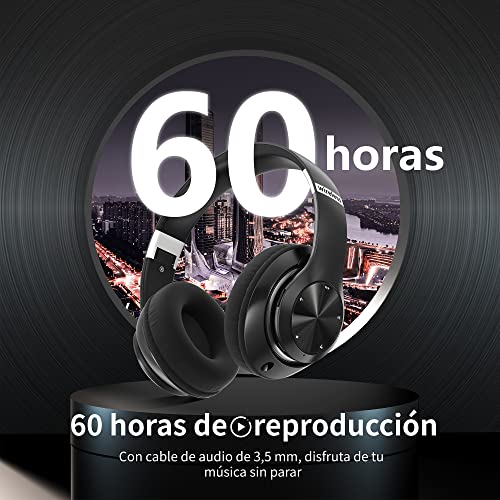 9S Auriculares Inalambricos Bluetooth Plegables, 60 Horas de Reproducción, Cascos Diadema Estéreo HiFi con Micrófono, 6EQ Modos, Soporte Micro TF/FM, Para PC/TV/Fones. (1-Negro)