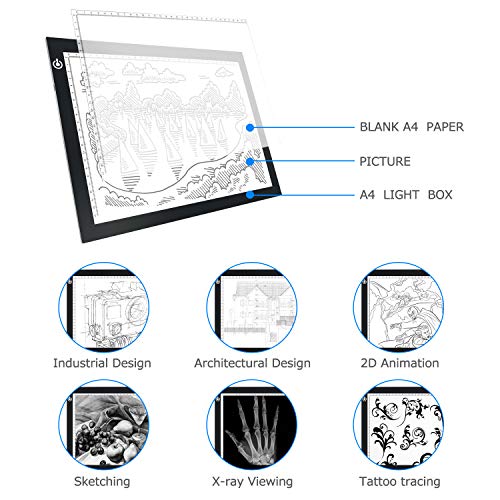 A4 Tracing Light Box - LitEnergy 9x12 Pulgadas Light Pad Ultra-delgado Sólo 5mm USB Power Mesa de Luz para Artistas, Dibujo, Dibujo, Animación