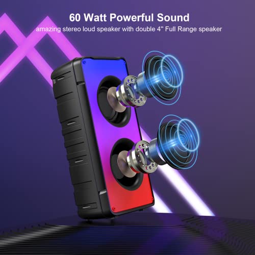 A67 Altavoces Bluetooth 5.0 estéreo, altavoz inalámbrico portátil de 60W (80W pico) con graves ricos, luces coloridas, batería de 10000 mAh, exterior para regalos de fiesta en casa.