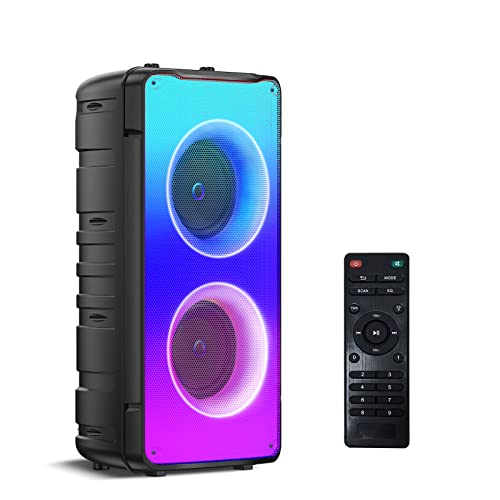 A67 Altavoces Bluetooth 5.0 estéreo, altavoz inalámbrico portátil de 60W (80W pico) con graves ricos, luces coloridas, batería de 10000 mAh, exterior para regalos de fiesta en casa.