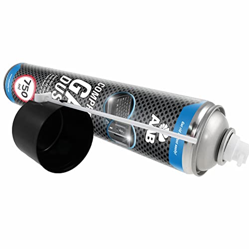 AAB Spray de Aire Comprimido 750ml para Limpiar Teclados, Ordenadores, Copiadoras, Cámaras, Impresoras y Otros Equipos Eléctricos, Efectividad Limpieza sin CFC's, Eliminación de Polvo, Limpiar PC