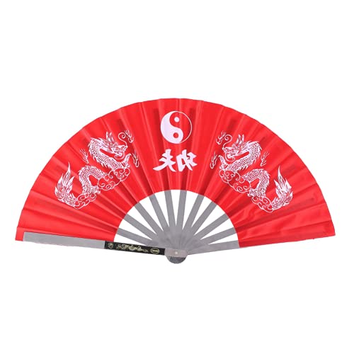 Abanico de Kung Fu, Abanico de Tai Chi Acero Inoxidable Nylon Robusto Deluxe Y Elegante para Artes Marciales para Espectáculos para Actuaciones de Danza(Rojo)