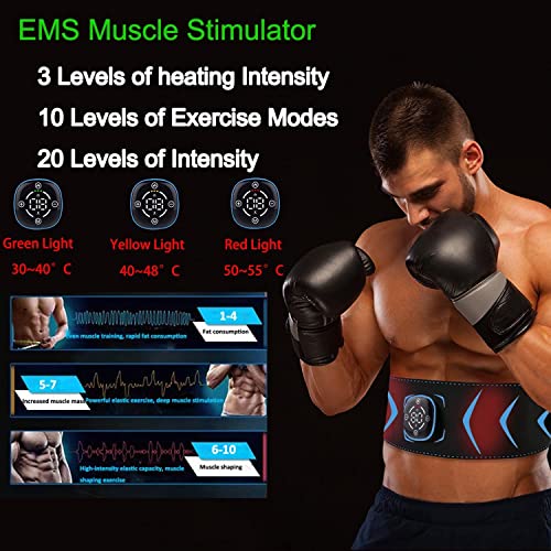 Abdominales Electroestimulacion Calefactor, Electroestimulador Muscular Abdominales, Abdomen no Necesita Almohadillas ni Gel, 10 Modos, 20 Niveles Diferentes para con Mando A Distancia