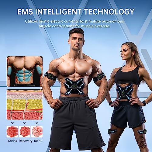 Abdominales Electroestimulacion, Electroestimulador Muscular Abdominales, 8 Modos & 15 Intensidades,USB Fitness Entrenamiento para Abdomen/Brazo/Pierna, 10 Almohadillas de Gel de Repuesto (Llama)